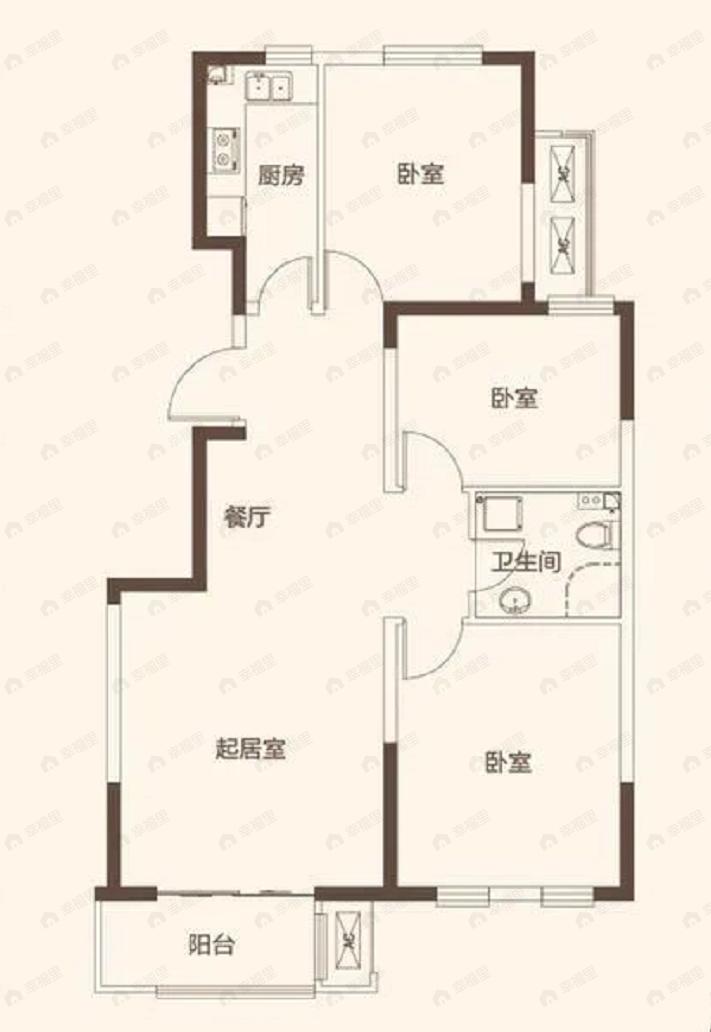 北新玉龙湾3室2厅1卫户型图