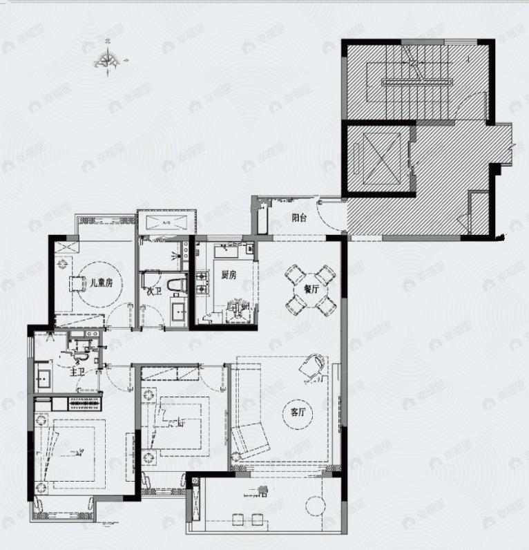 江投朝阳春天3室2厅2卫户型图