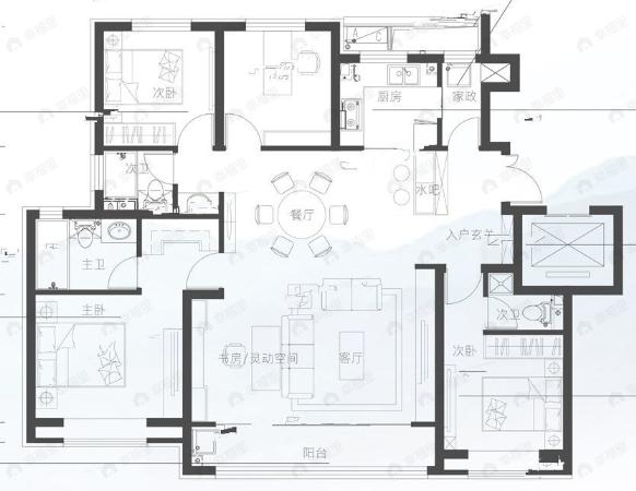 东华•滨湖壹号院4室2厅3卫户型图