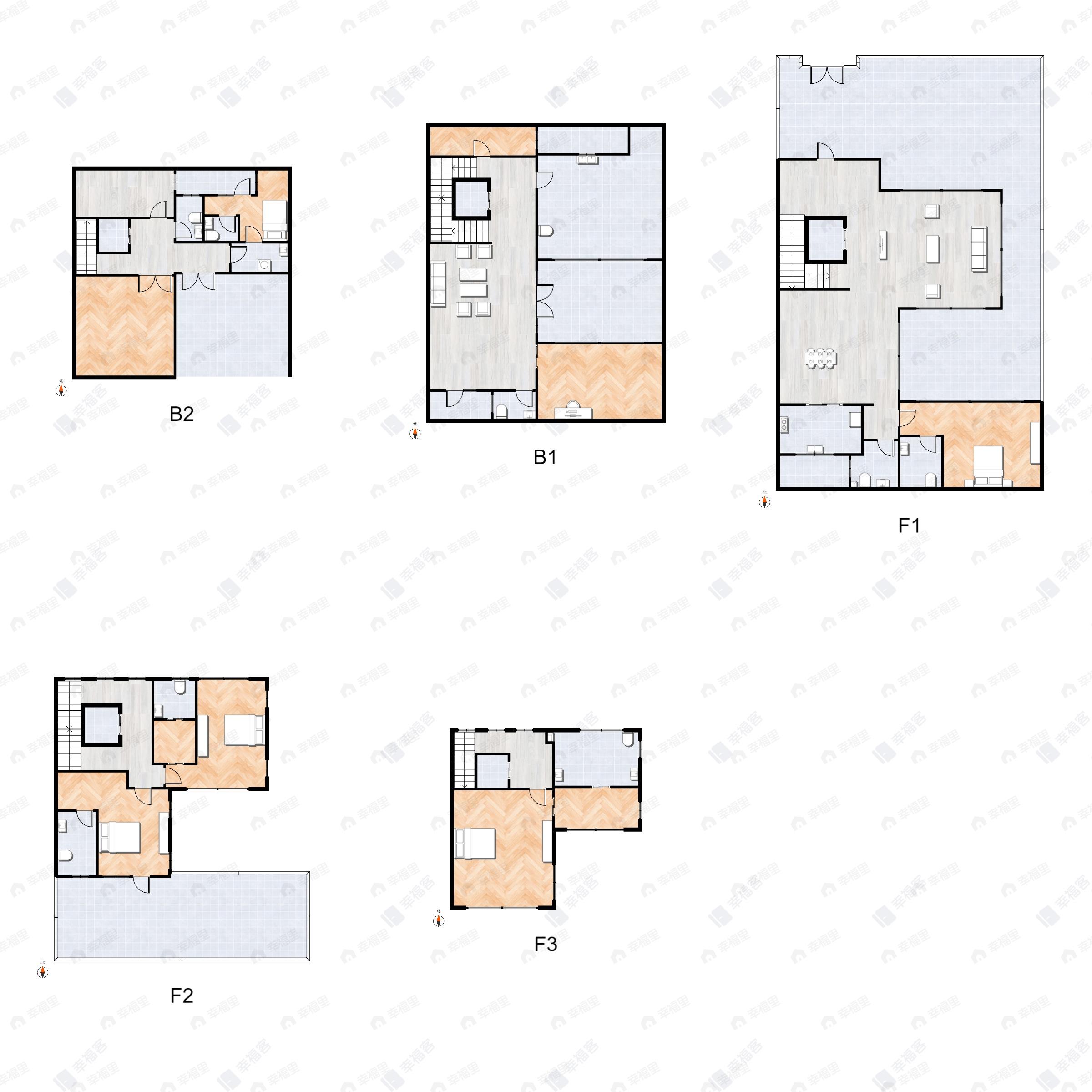 4室3厅9卫建面468m²北|南户型图