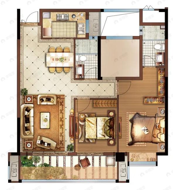 隆盛湖景庄园2室2厅2卫户型图