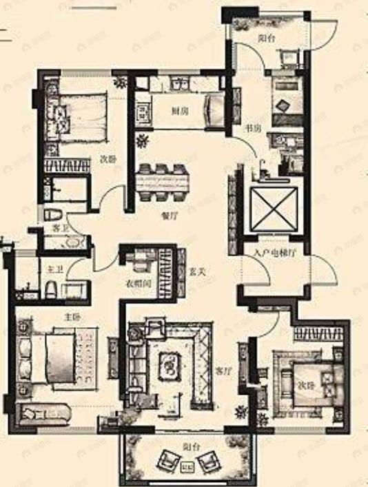 中南碧桂园樾府4室2厅2卫户型图