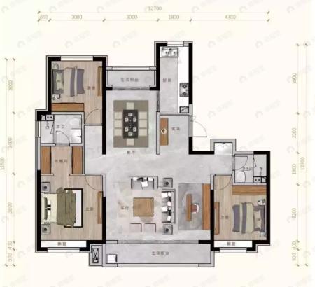 中国铁建景晟学府3室2厅2卫户型图