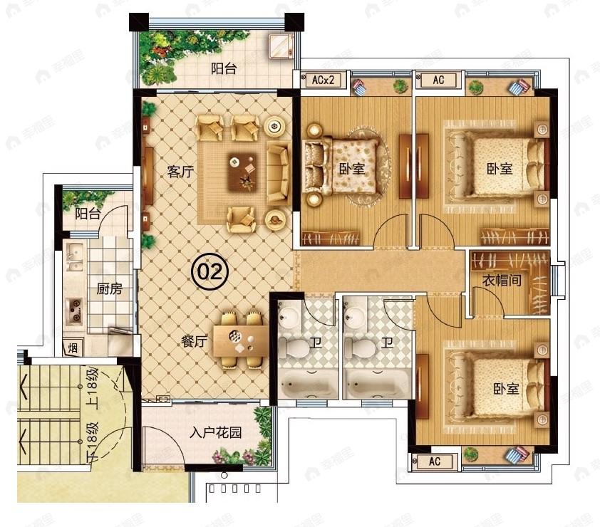 源海仙村一号3室2厅2卫户型图