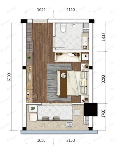 中冶熙城商街1室1厅1卫户型图