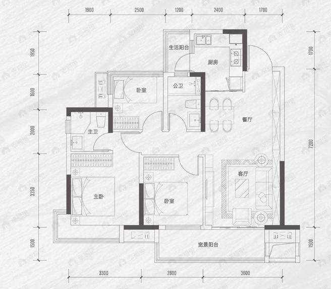 旭辉江来3室2厅2卫户型图