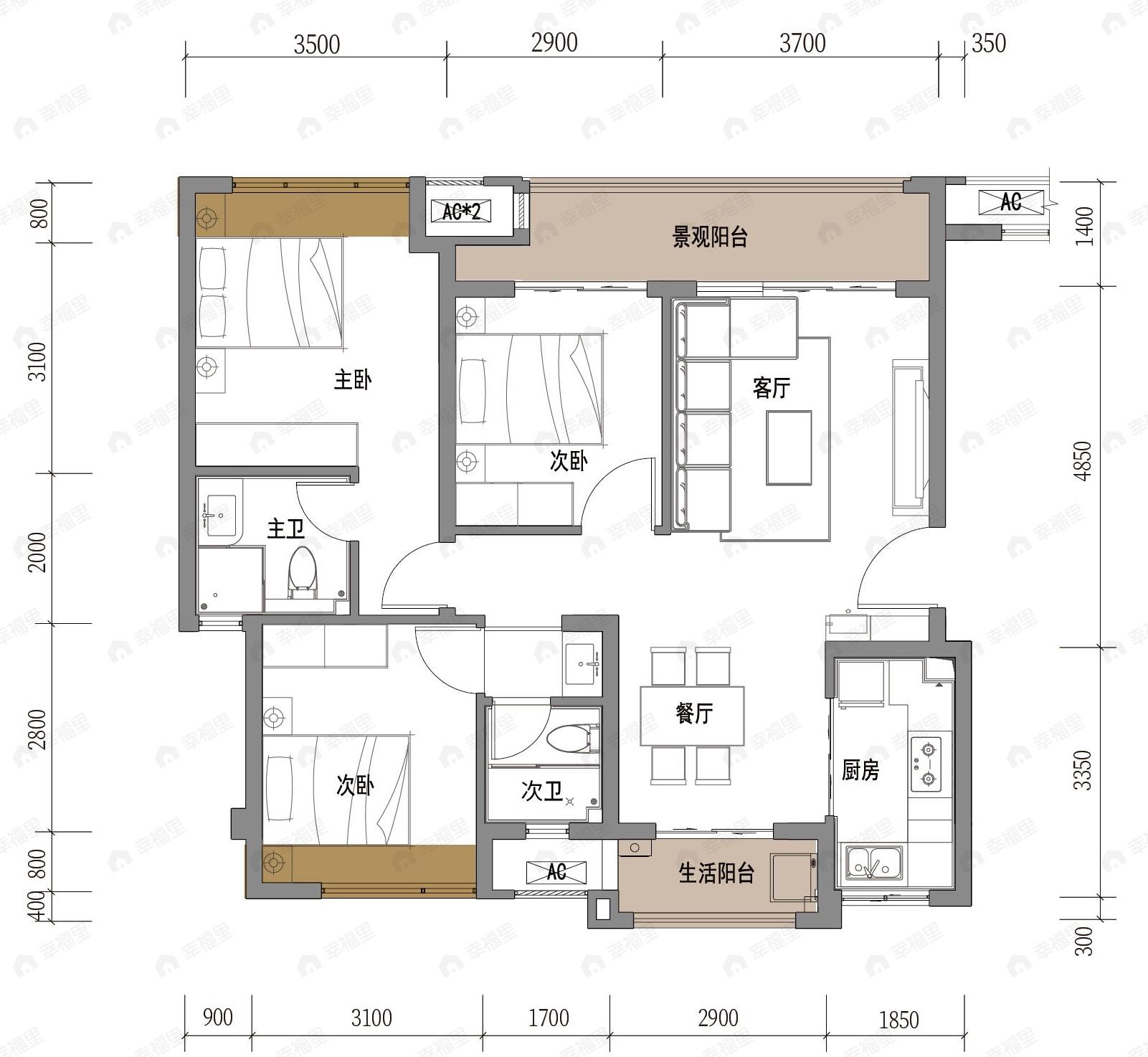 保利大国璟3室2厅2卫户型图