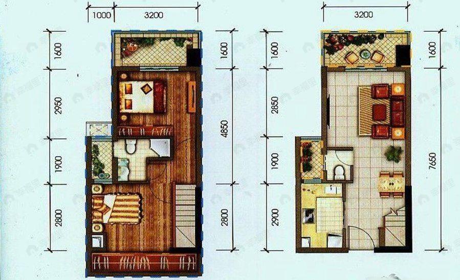 大源欢乐颂2室2厅2卫户型图