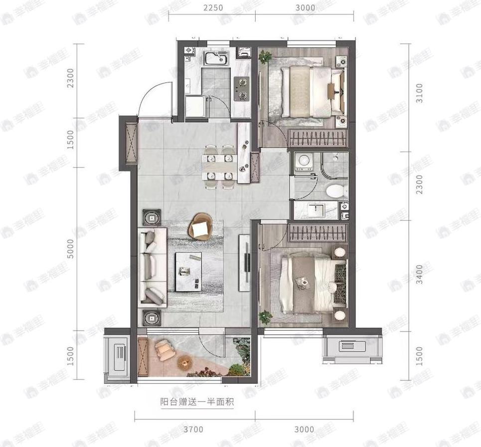 融创金地御璟壹號2室2厅1卫户型图