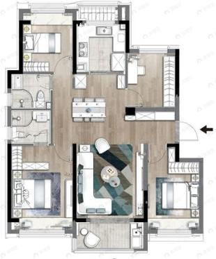 金地丰盛道4室2厅2卫户型图