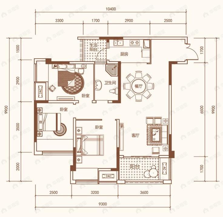 北新御龙湾3室2厅1卫户型图
