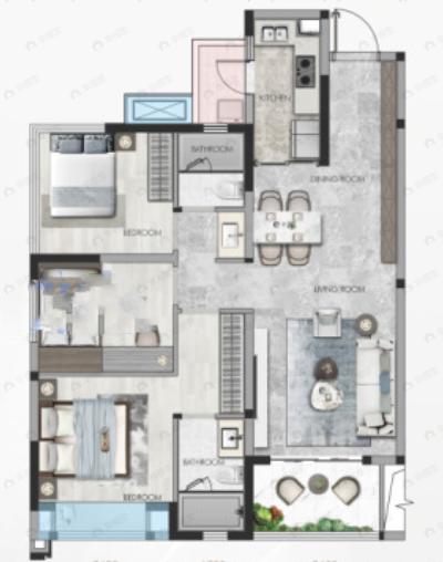 电建德商泷悦天玺3室2厅2卫户型图