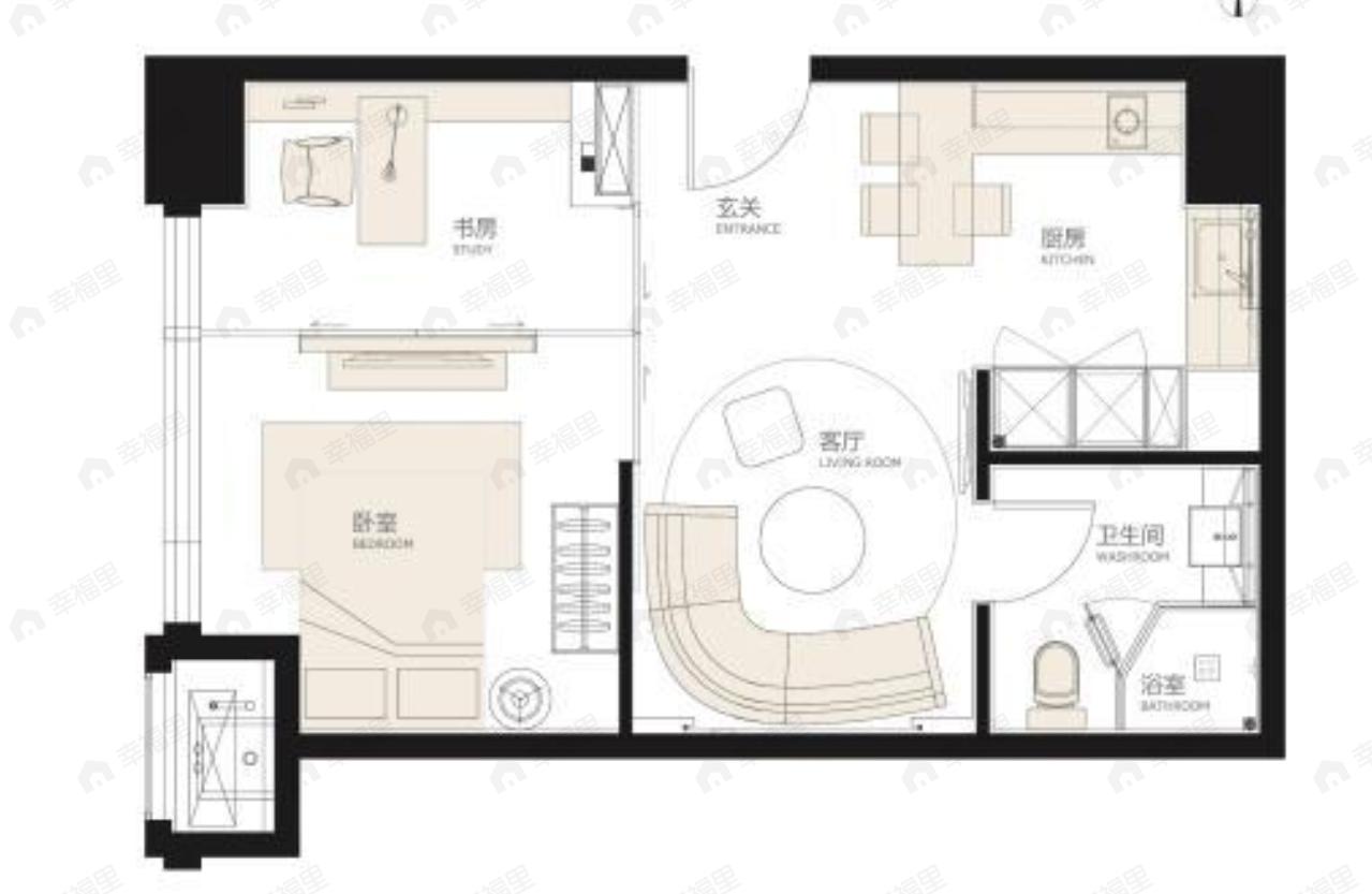 万科中山五号2室1厅1卫户型图