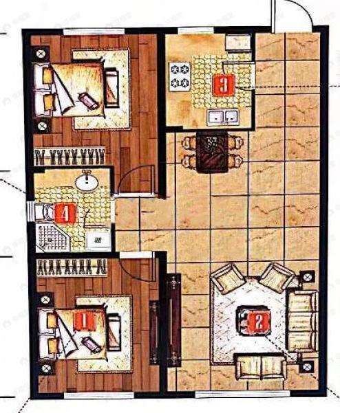 雷凯铂庭2室2厅1卫户型图