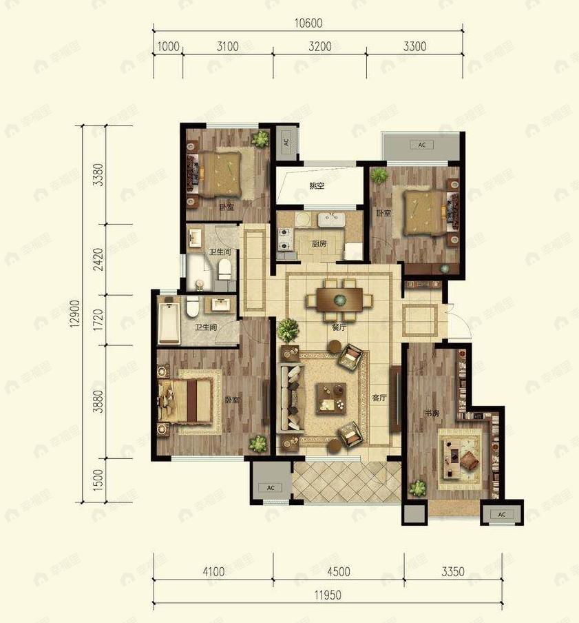 天恒京西悦府4室2厅2卫户型图