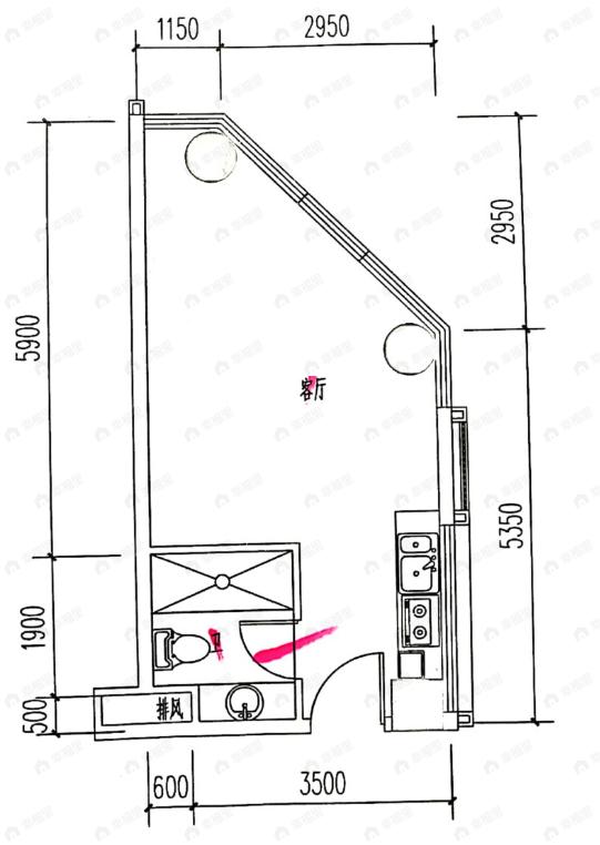 明城购物中心1室1厅1卫户型图