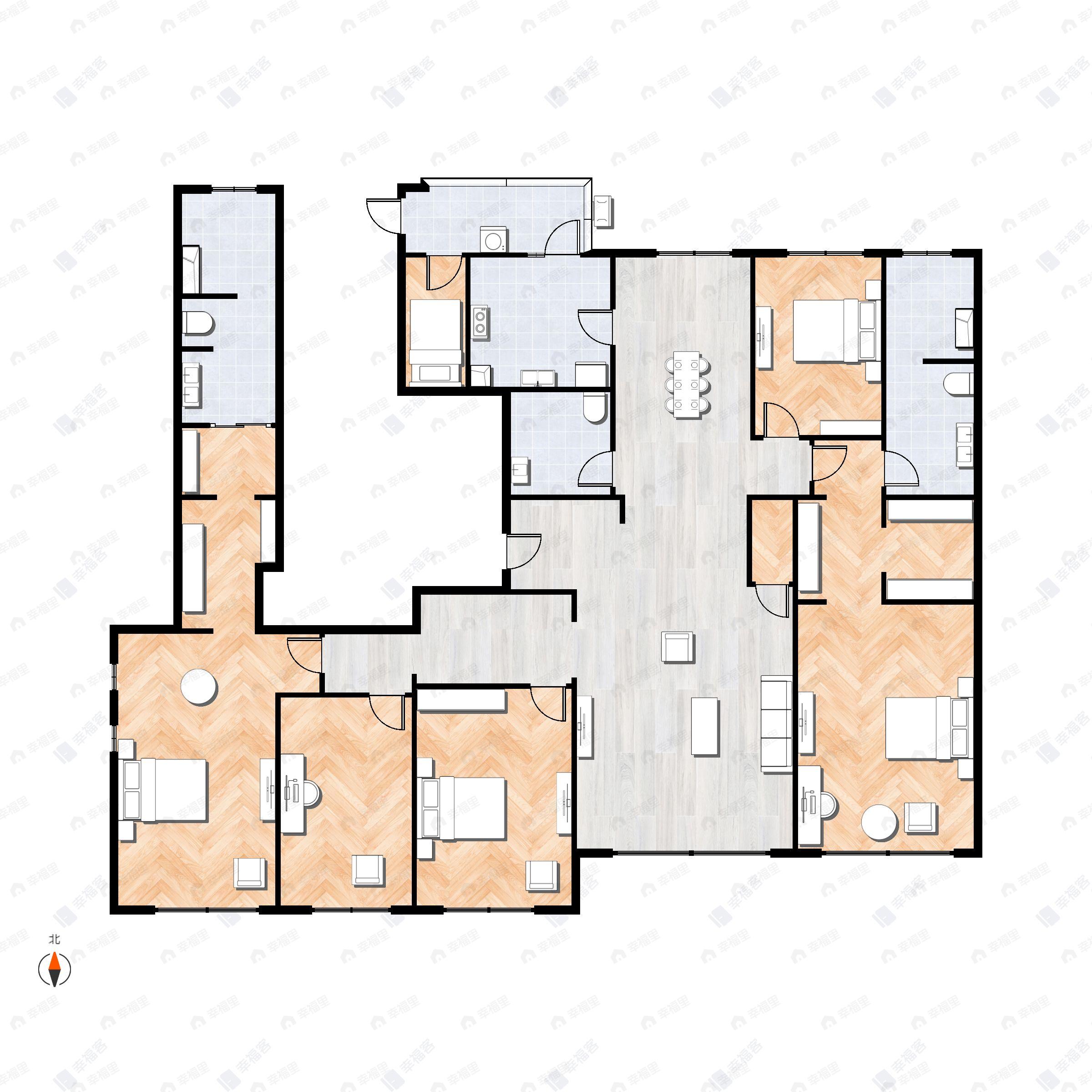 5室2厅3卫建面307平北|南户型图