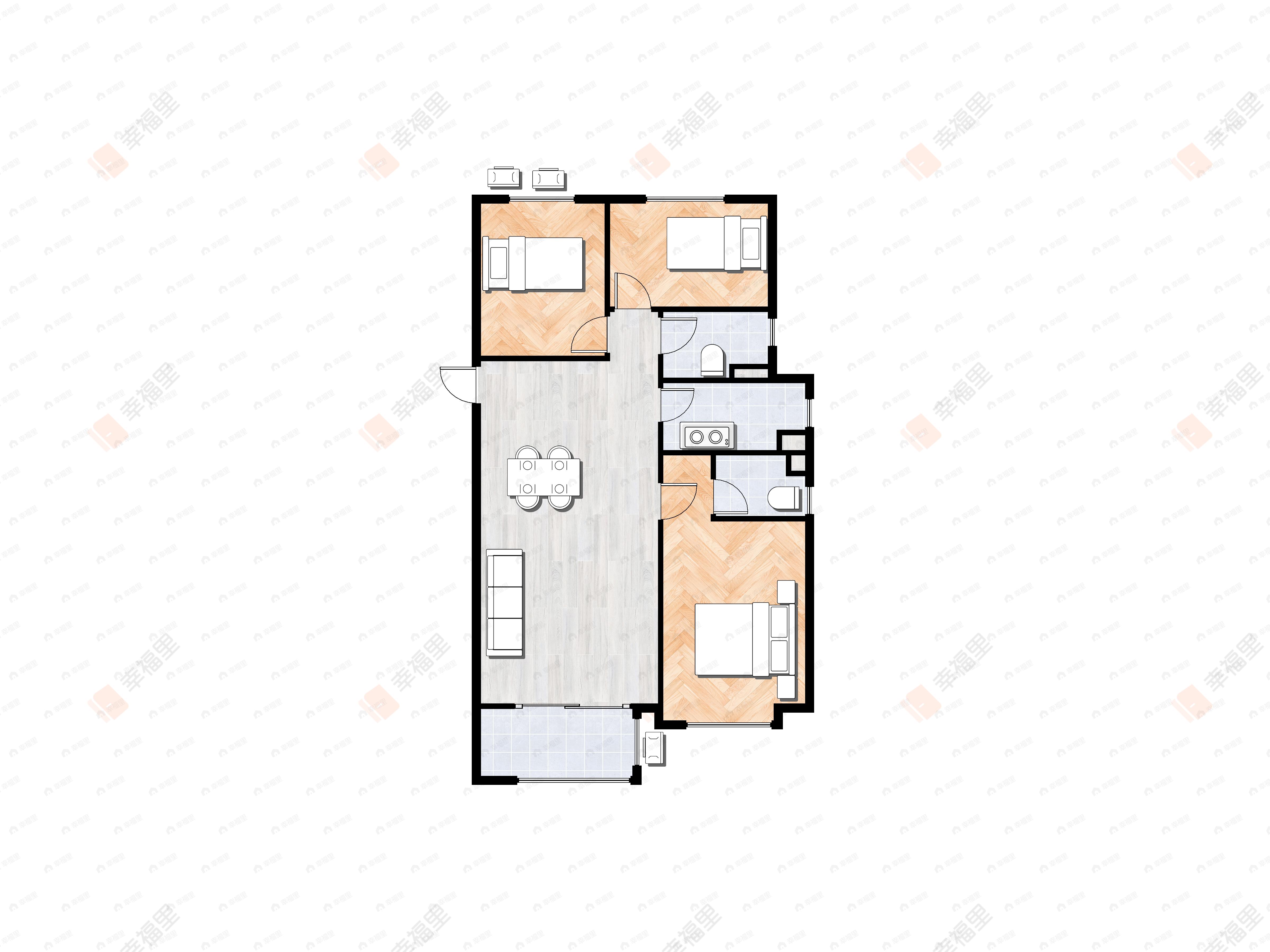 3室2厅2卫建面124平南户型图