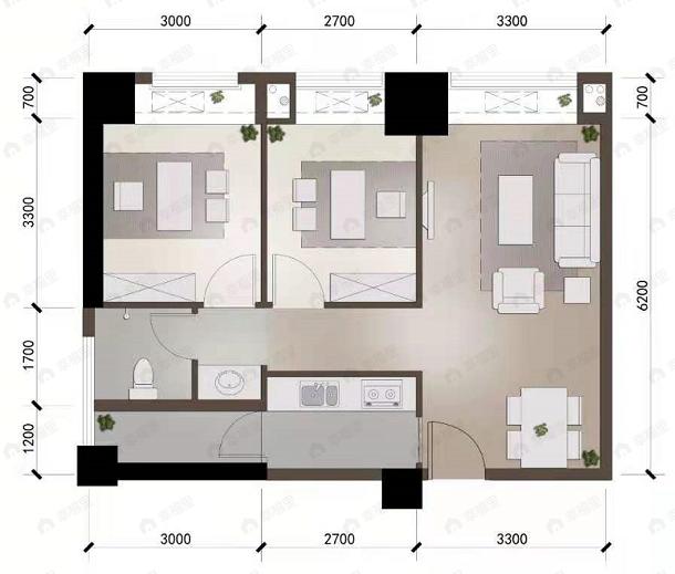南阳御龙府世纪星2室2厅1卫户型图
