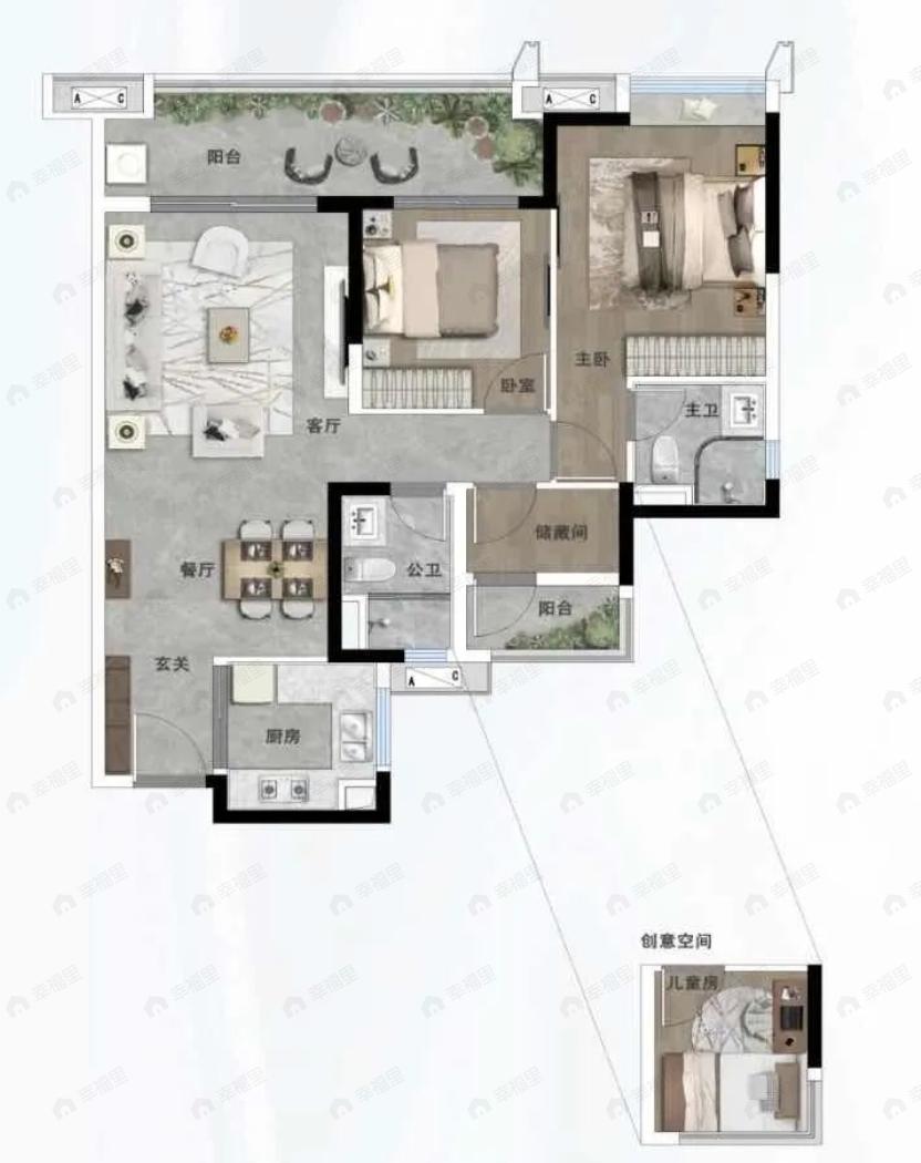 天河保利天汇3室2厅2卫户型图