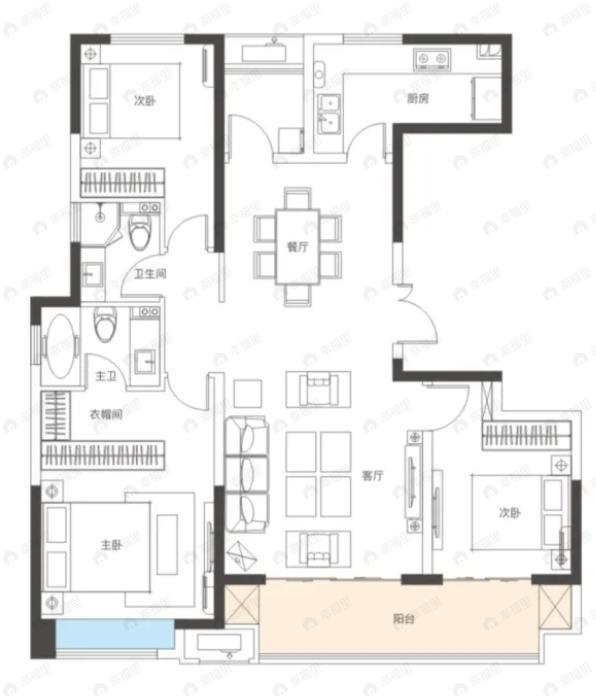 合创君悦府(西咸新区)3室2厅2卫户型图