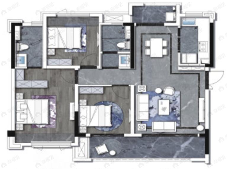 资阳紫悦府3室2厅2卫户型图