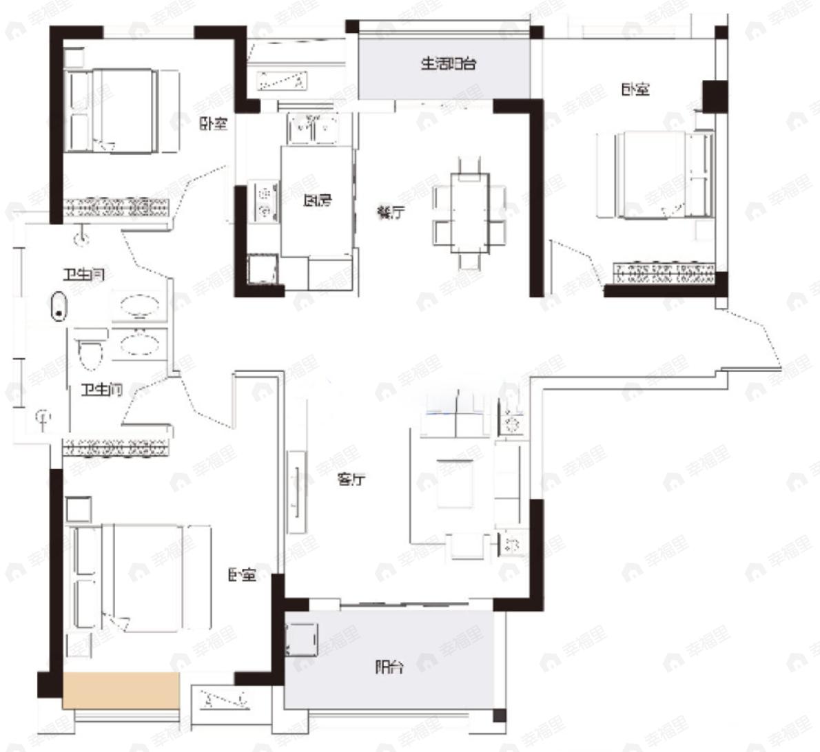 汉北怡景园3室2厅2卫户型图