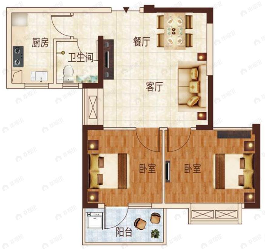 银泰御华园三期2室2厅1卫户型图