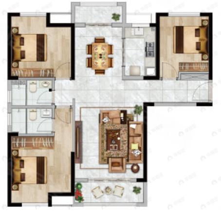 汉水新城中法印象3室2厅2卫户型图