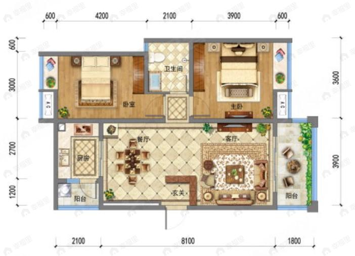 崇宁华府2室2厅1卫户型图