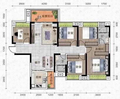 华源城5室2厅2卫户型图