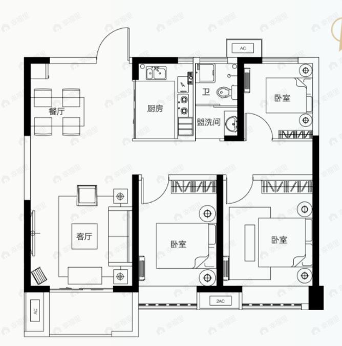 商丘新悦城3室2厅1卫户型图