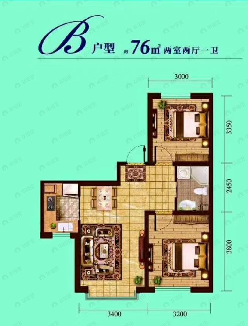 伴山澜湾2室1厅1卫户型图
