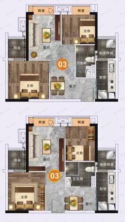 2室2厅1卫建面68平户型图