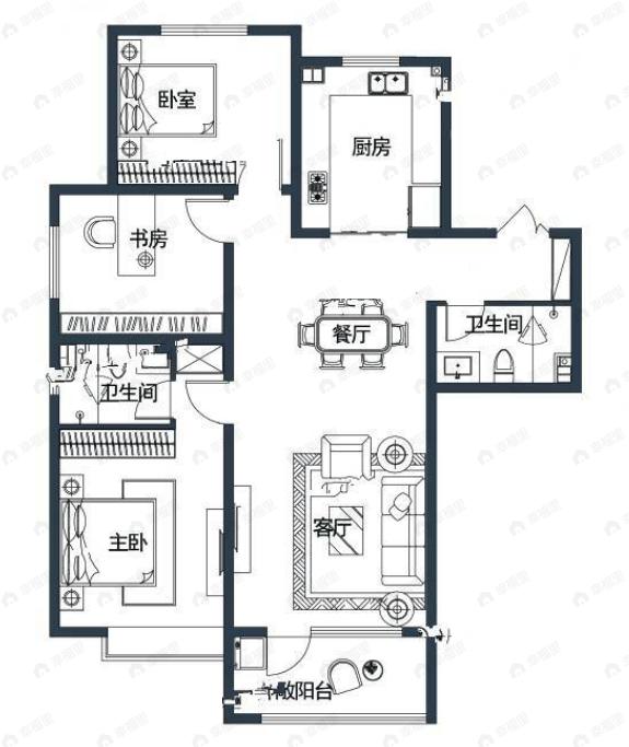 远洋繁花里3室2厅2卫户型图