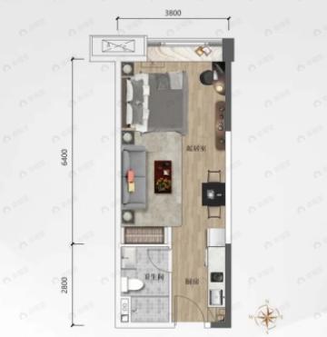 恒大金融广场1室1厅1卫户型图