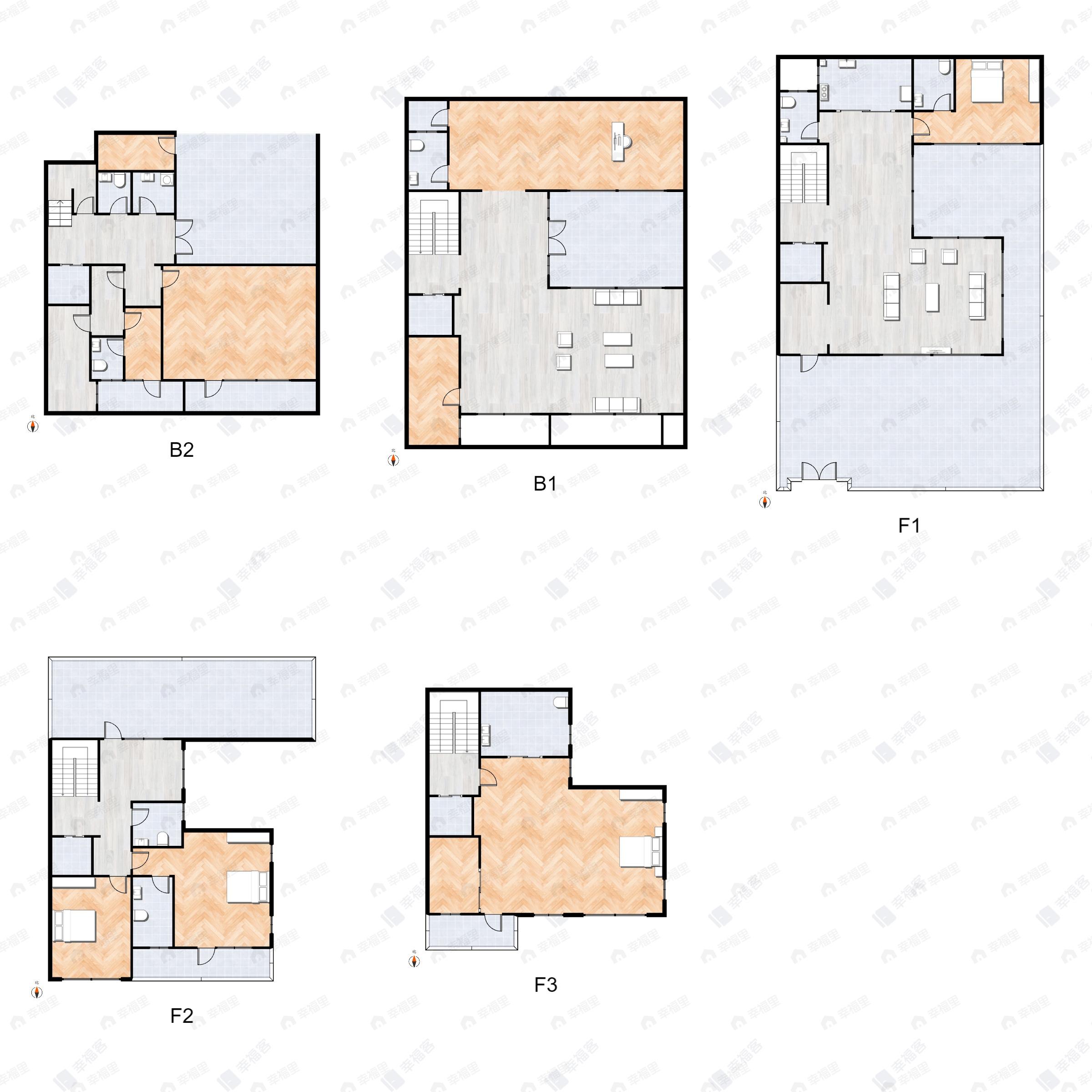 4室3厅8卫建面485平北|南户型图