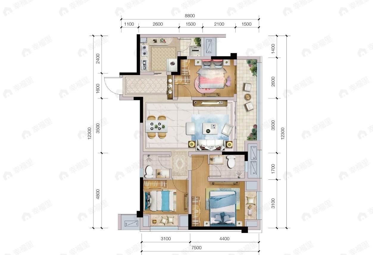 领琇长江3室2厅2卫户型图