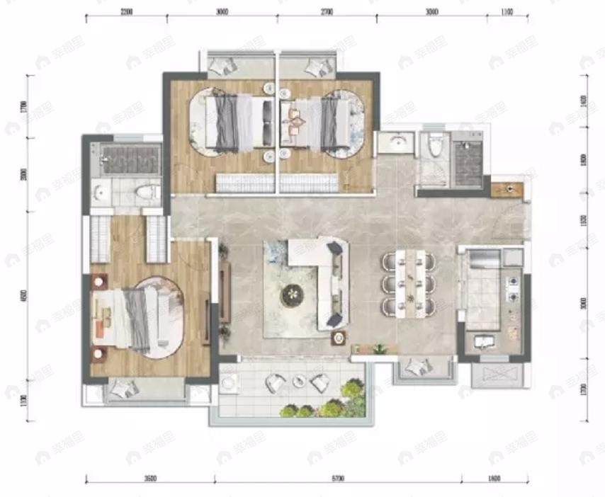 同森锦逸名邸3室2厅2卫户型图