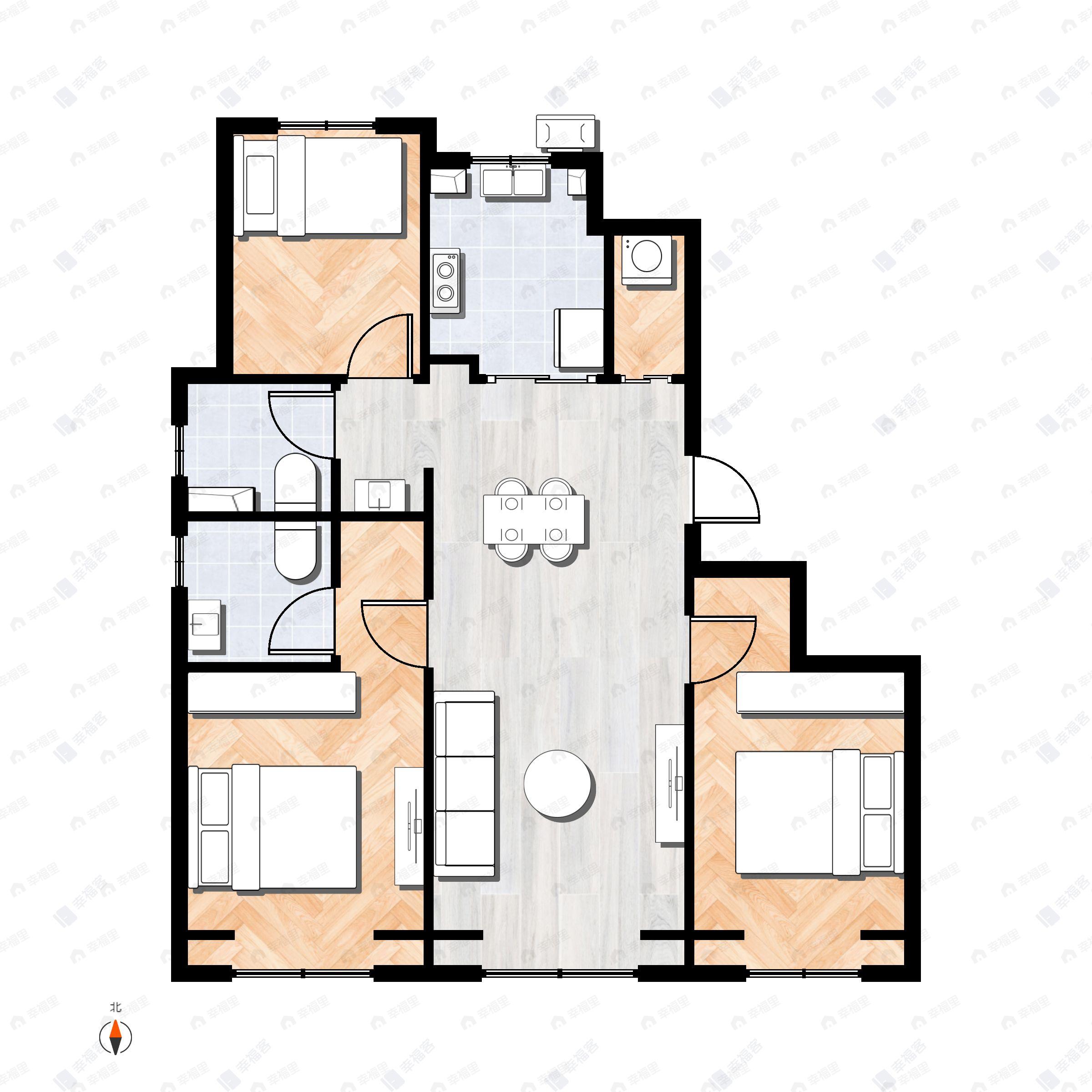 3室2厅2卫建面108平户型图