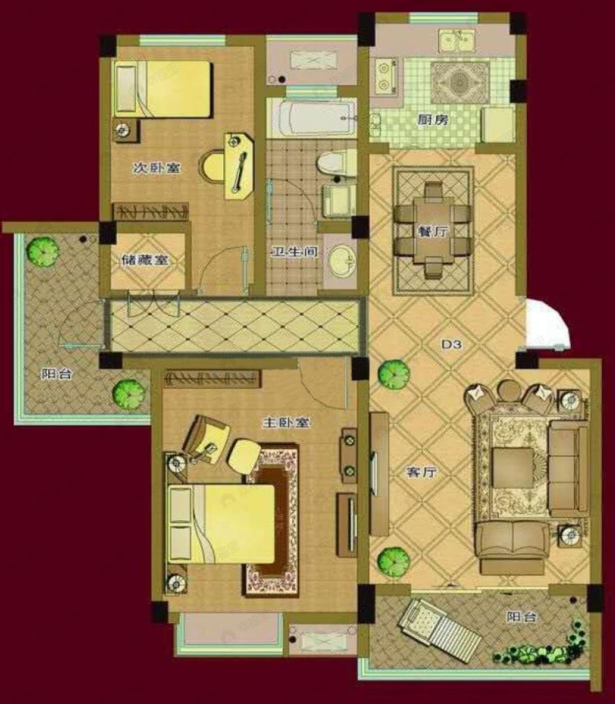 九里香溪2室2厅1卫户型图