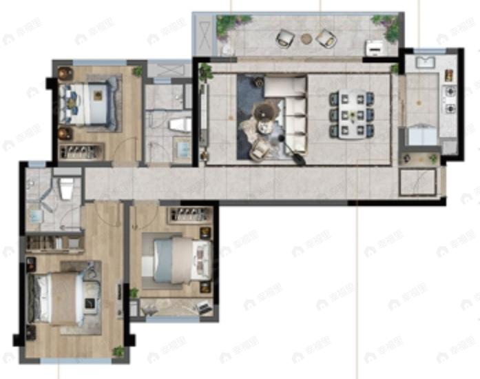 首开龙湖紫云赋3室2厅2卫户型图