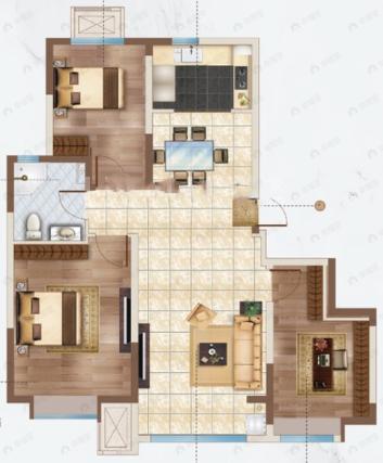 中建玖棠府3室2厅1卫户型图