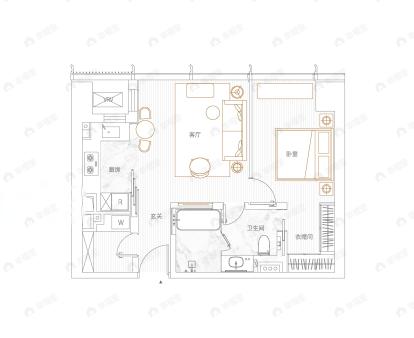 马场道57号1室2厅1卫户型图