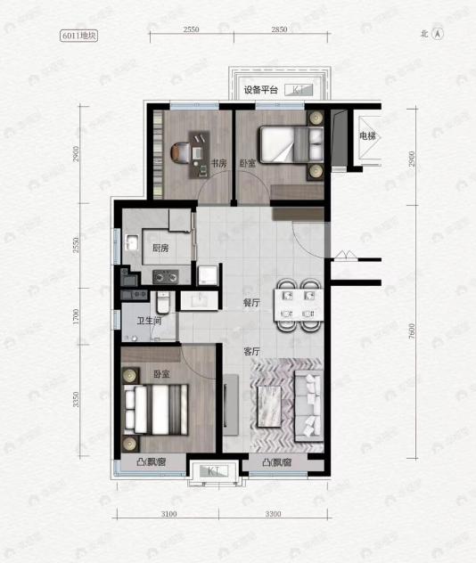 橡树湾3室2厅1卫户型图