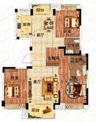 天汇龙城3室2厅2卫户型图