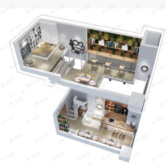 1室1厅1卫建面25m²东南|西北户型图