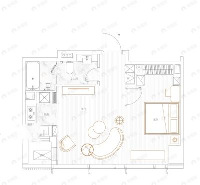 马场道57号1室2厅1卫户型图