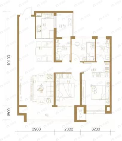 邢台海德奕城·悦湖公馆3室2厅2卫户型图