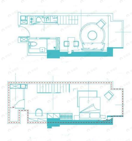1室2厅1卫建面34m²南户型图